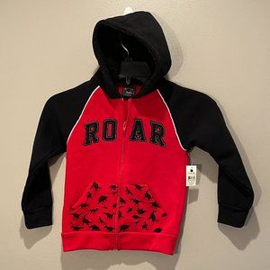 Quad 7 Boys Zip-up Dino "Roar" Hoodie sz XS 4/5  Red/Black  New with Tags